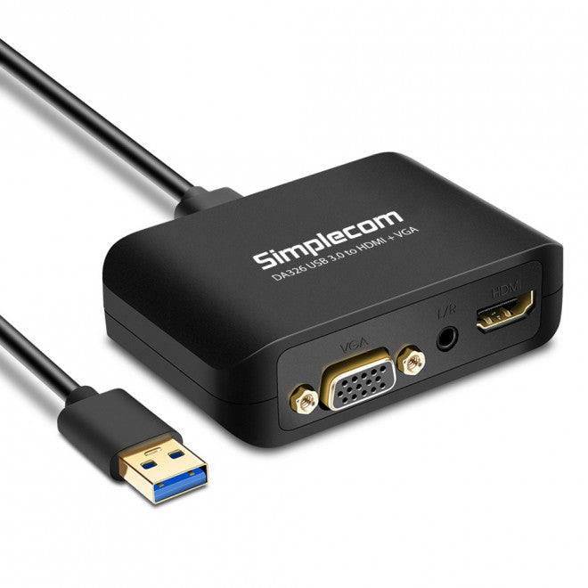 Simplecom DA326 USB 3.0 to HDMI + VGA Video Adapter with 3.5mm Audio Full HD 1080p - Works With NUCs Simplecom DA326 USB 3.0 to HDMI + VGA Video Adapter with 3.5mm Audio Full HD 1080p - Works With NUCs